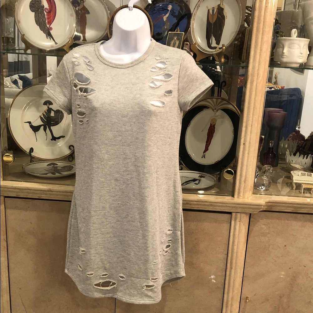 Casual Gray very Distressed Midi Dress sz S
